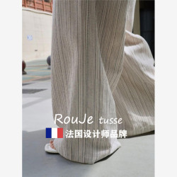 Rouje tusse條紋棉麻褲女夏垂感寬松休閒褲慵懶亞麻濶腿褲山本褲