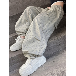 女童碎花工裝褲夏季薄款褲子2025新款兒童直筒濶腿褲兒童休閒長褲