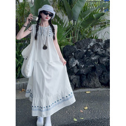女童夏季套裝2025新款韓版洋氣甜美無袖背心度假半身裙夏款兩件套