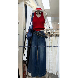 SALIN莎琳2025夏季新款深藍色直筒牛仔褲女寬松顯瘦長款濶腿褲女