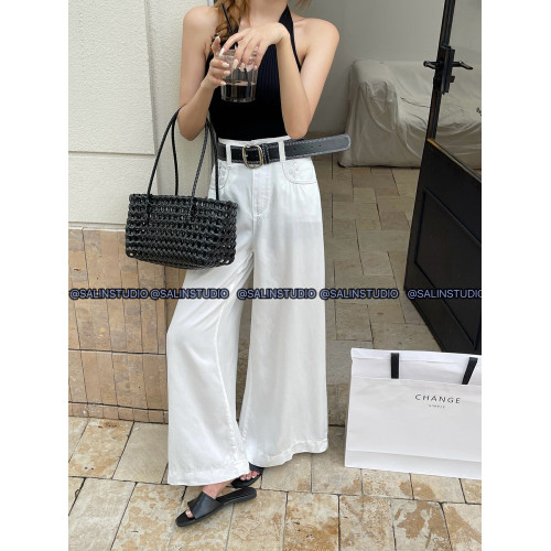 SALIN莎琳2025夏季新款深藍色直筒牛仔褲女寬松顯瘦長款濶腿褲女