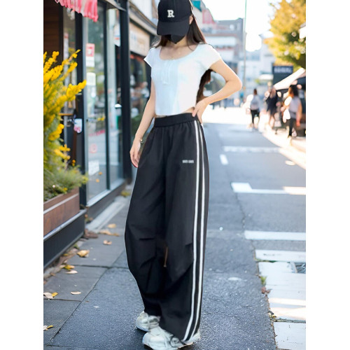 高級冰絲工裝褲女夏季寬松休閒薄款高腰顯瘦高級感運動防曬濶腿褲