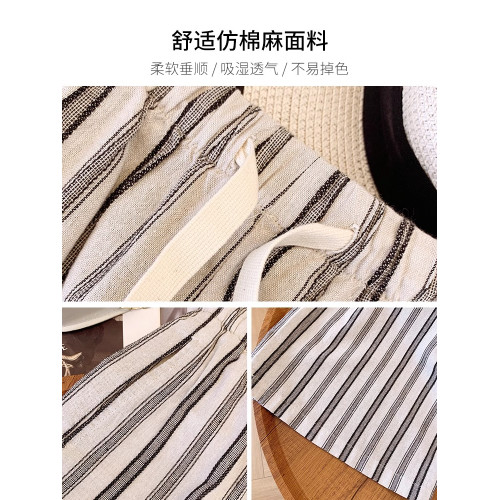 高級棉麻直筒褲夏季薄款2025新款條紋拖地褲防曬褲天絲亞麻濶腿褲