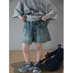 女童牛仔短褲夏季薄款2025新款夏裝女孩柔軟洋氣休閒刺綉兒童褲子