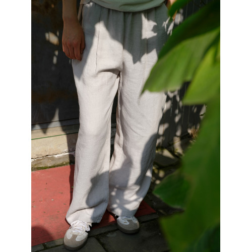 王悠悠 100%漢麻寬松松緊腰百搭休閒舒適快乾老錢濶腿褲休閒褲