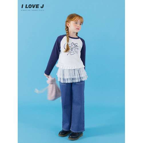 ILOVEJ韓國童裝2025秋季新款女童純棉荷葉邊下擺長袖T恤/JXFTO37