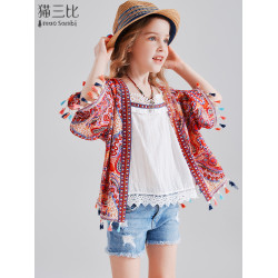 度假風女童防曬衣夏季雲南草原穿搭旅遊披肩沙灘外搭兒童外套開衫