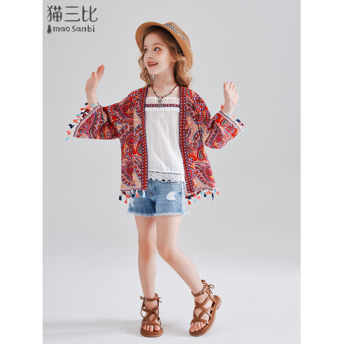 度假風女童防曬衣夏季雲南草原穿搭旅遊披肩沙灘外搭兒童外套開衫