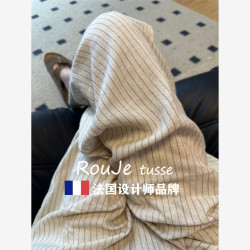 Rouje tusse棉麻褲子慵懶松弛感休閒褲女夏亞麻濶腿褲條紋山本褲