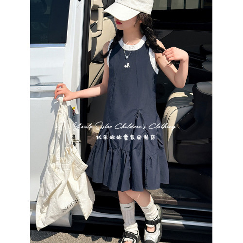 女童夏季連衣裙2025新款兒童洋氣純棉背心裙女大童白色超好看裙子