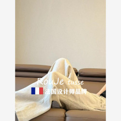 Rouje tusse棉麻濶腿褲女夏小個子直筒褲垂感慵懶寬松亞麻休閒褲