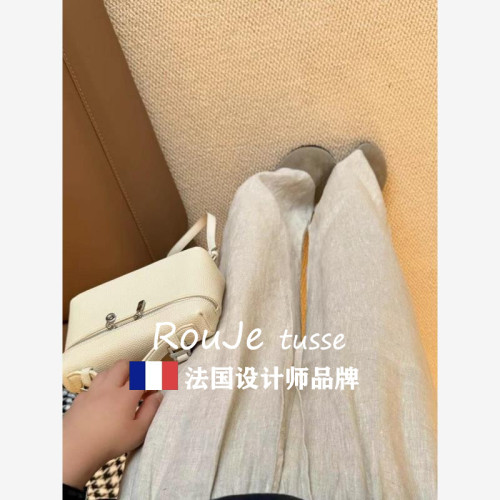 Rouje tusse棉麻濶腿褲女夏小個子直筒褲垂感慵懶寬松亞麻休閒褲