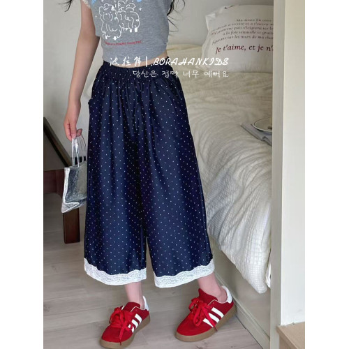 波拉韓女童花邊天絲牛仔褲夏季2025兒童超薄九分褲中大童休閒褲