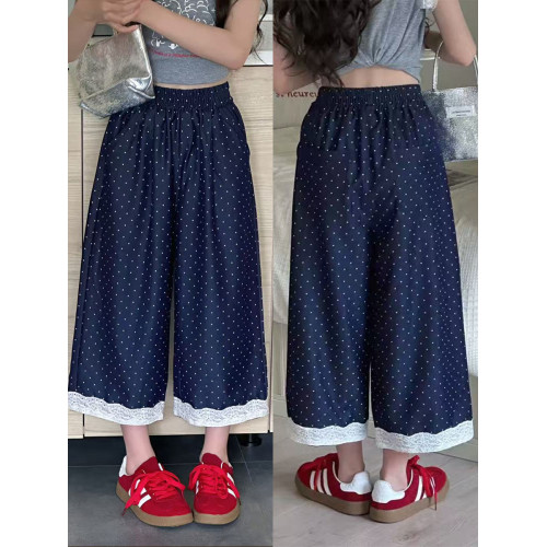 波拉韓女童花邊天絲牛仔褲夏季2025兒童超薄九分褲中大童休閒褲