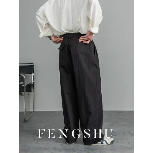 FENGSHU 夏季薄款透氣寬松直筒濶腿褲潮流百搭純色白色簡約休閒褲
