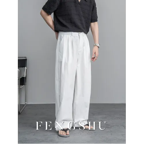 FENGSHU 夏季薄款透氣寬松直筒濶腿褲潮流百搭純色白色簡約休閒褲