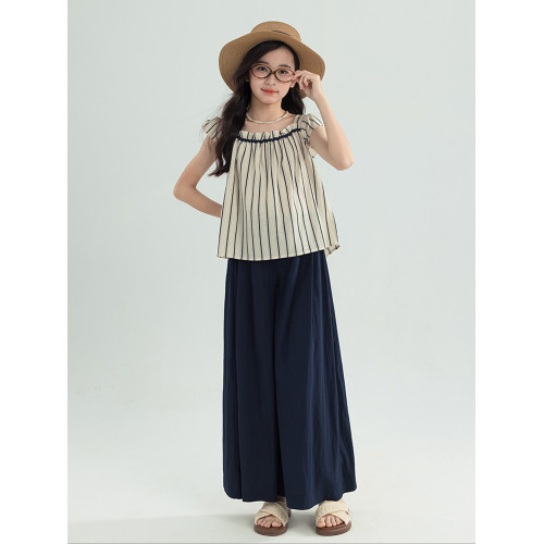 女童褲子夏季2025新款兒童洋氣時髦裙褲九分休閒褲大童寬松濶腿褲