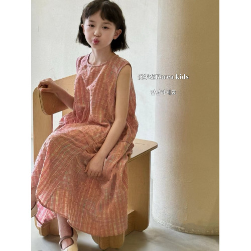 韓國童裝女童連衣裙2025夏季新款兒童洋氣格子無袖背心裙子公主裙