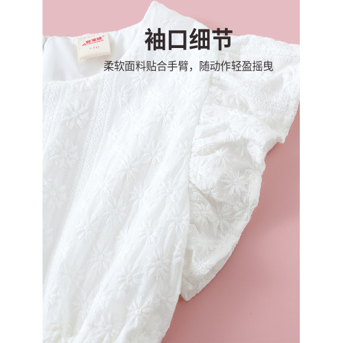 女童白色連衣裙夏季女孩裙子夏裝新款兒童公主裙純色校服演出服