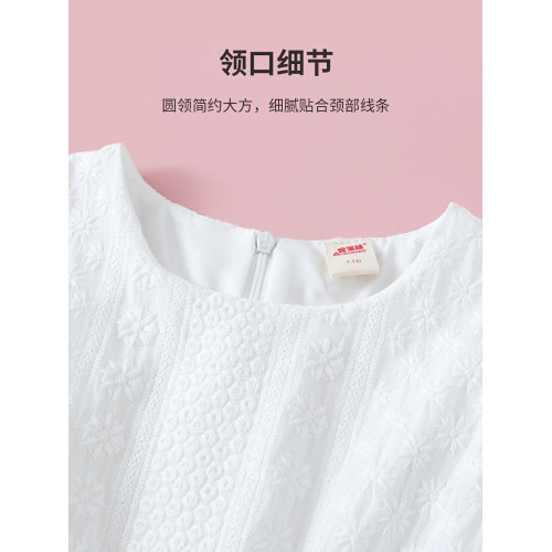 女童白色連衣裙夏季女孩裙子夏裝新款兒童公主裙純色校服演出服
