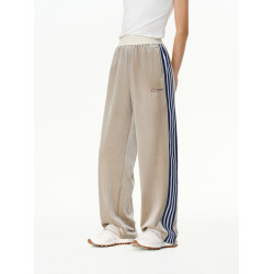 ATRY設計感撞色織帶垂墜感寬松長褲子秋季百搭運動絲絨直筒濶腿褲