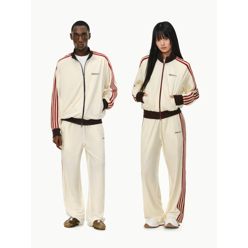 ATRY設計感撞色織帶垂墜感寬松長褲子秋季百搭運動絲絨直筒濶腿褲