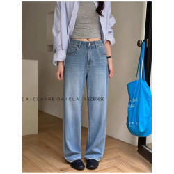 代嘉兒daiclaire牛仔褲女夏季薄款顯瘦四面彈力窄版濶腿褲60530