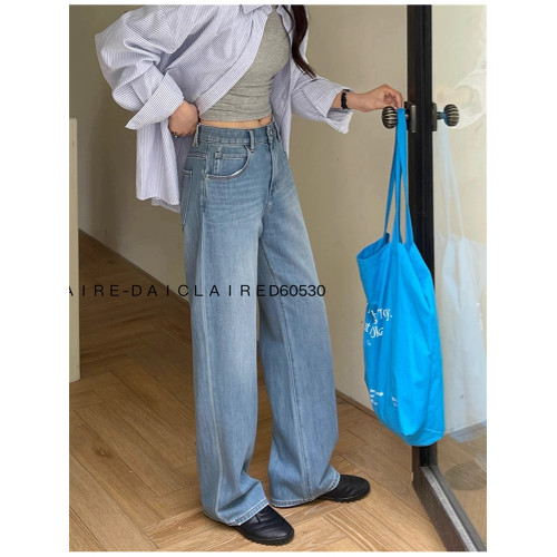 代嘉兒daiclaire牛仔褲女夏季薄款顯瘦四面彈力窄版濶腿褲60530