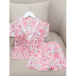 夏薄純棉紗布兒童寶寶女童親子汗蒸服短袖全棉桑拿和服家居服睡衣