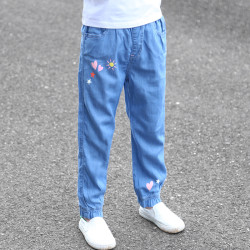 女童褲子夏季薄款兒童牛仔褲小女孩天絲長褲洋氣防蚊褲春秋寬松