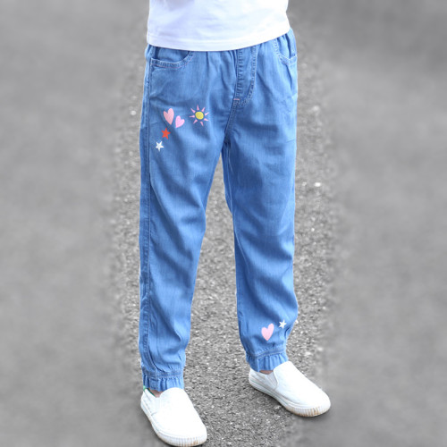 女童褲子夏季薄款兒童牛仔褲小女孩天絲長褲洋氣防蚊褲春秋寬松