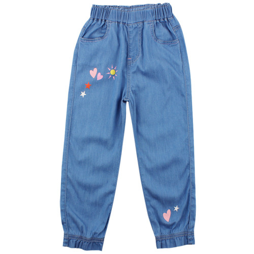 女童褲子夏季薄款兒童牛仔褲小女孩天絲長褲洋氣防蚊褲春秋寬松