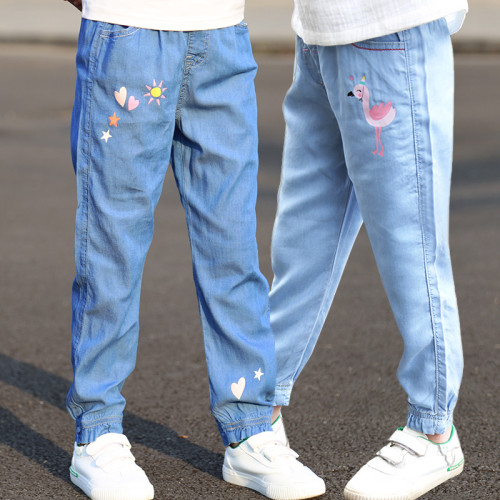 女童褲子夏季薄款兒童牛仔褲小女孩天絲長褲洋氣防蚊褲春秋寬松