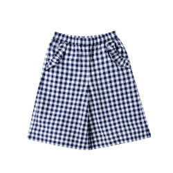 安奈兒女童純棉薄七分褲子2025夏季款格子寬松濶腿休閒棉質洋氣