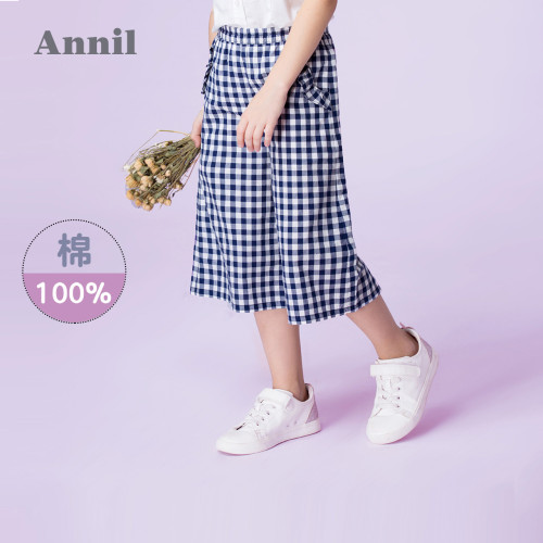 安奈兒女童純棉薄七分褲子2025夏季款格子寬松濶腿休閒棉質洋氣