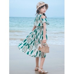 女童連衣裙洋氣海邊公主裙中大童夏裝2025新款兒童背心沙灘度假裙