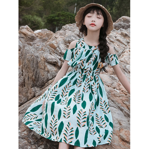 女童連衣裙洋氣海邊公主裙中大童夏裝2025新款兒童背心沙灘度假裙