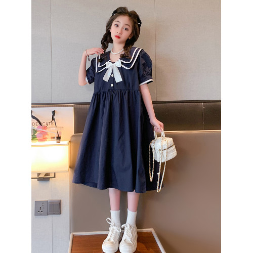 女童學院風連衣裙2025夏季新款中大童洋氣夏裝兒童女孩休閒長裙子