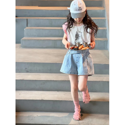 波拉韓國童裝女童短褲2025夏裝兒童牛仔熱褲中大童休閒褲外穿褲子