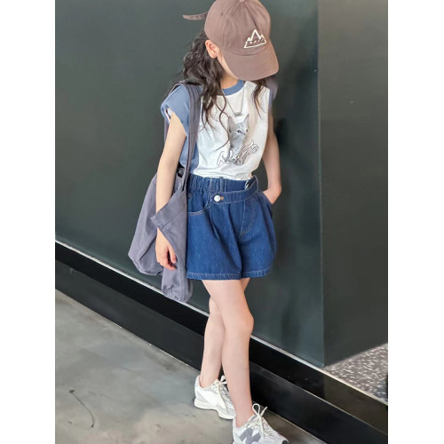 波拉韓國童裝女童短褲2025夏裝兒童牛仔熱褲中大童休閒褲外穿褲子