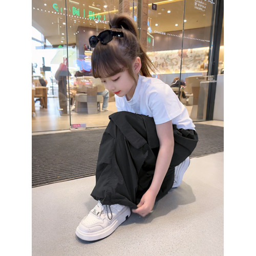 女童工裝褲夏季薄款2025新款兒童夏天防蚊褲子大童爵士舞濶腿褲潮