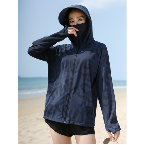 防曬衣女2025新款冰絲印花防曬服超薄透氣防紫外線中長款連帽開衫