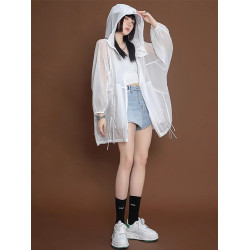 大碼夏季防曬服女裝白色防曬衣寬松2025款連帽戶外透氣冰絲防曬衫
