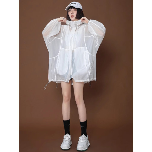 大碼夏季防曬服女裝白色防曬衣寬松2025款連帽戶外透氣冰絲防曬衫