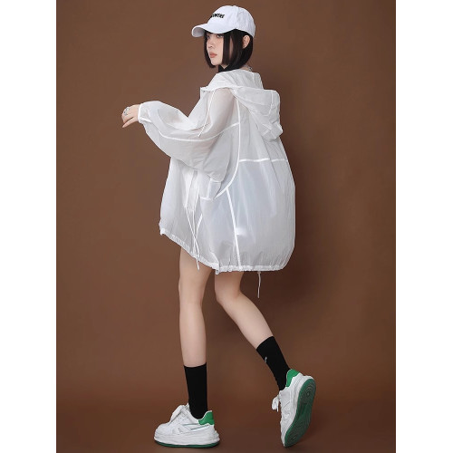 大碼夏季防曬服女裝白色防曬衣寬松2025款連帽戶外透氣冰絲防曬衫