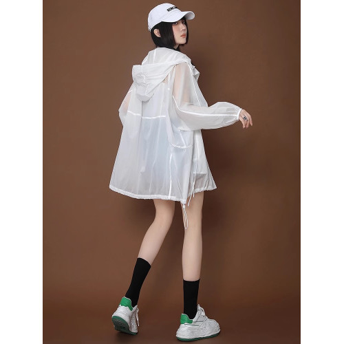 大碼夏季防曬服女裝白色防曬衣寬松2025款連帽戶外透氣冰絲防曬衫