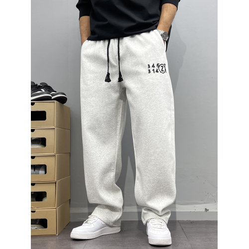 春季字母刺綉直筒休閒褲男寬松濶腿褲美式街頭復古潮流長褲高街風