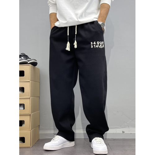 春季字母刺綉直筒休閒褲男寬松濶腿褲美式街頭復古潮流長褲高街風