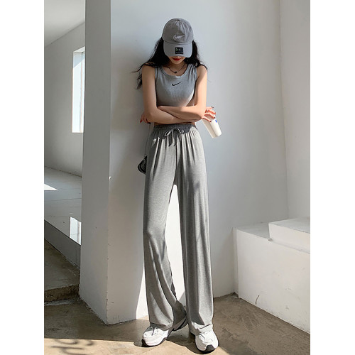 莫代爾面膜濶腿褲女褲子夏季垂感高腰寬松顯瘦落地高個子拖地長褲