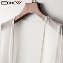 BXV白色真絲上裝女2025夏季新款桑蠶絲防曬衣飄逸開衫高級感外披